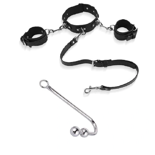 Anal Elegant Collar with 5334 Hook and Beaded Cuffs 1207